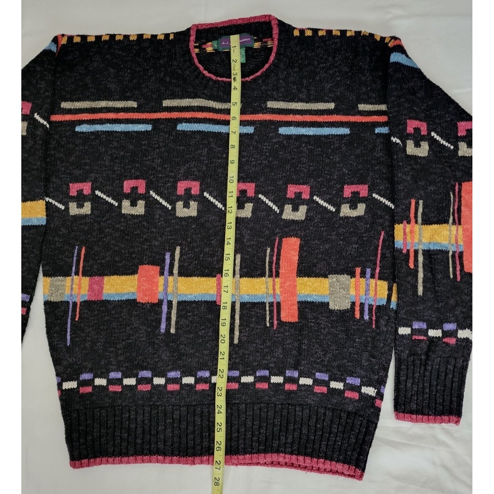 A.J. Tremont Unisex Vintage Silk Cotton Pullover Knit Sweater Black/Multi Large - Picture 8 of 8